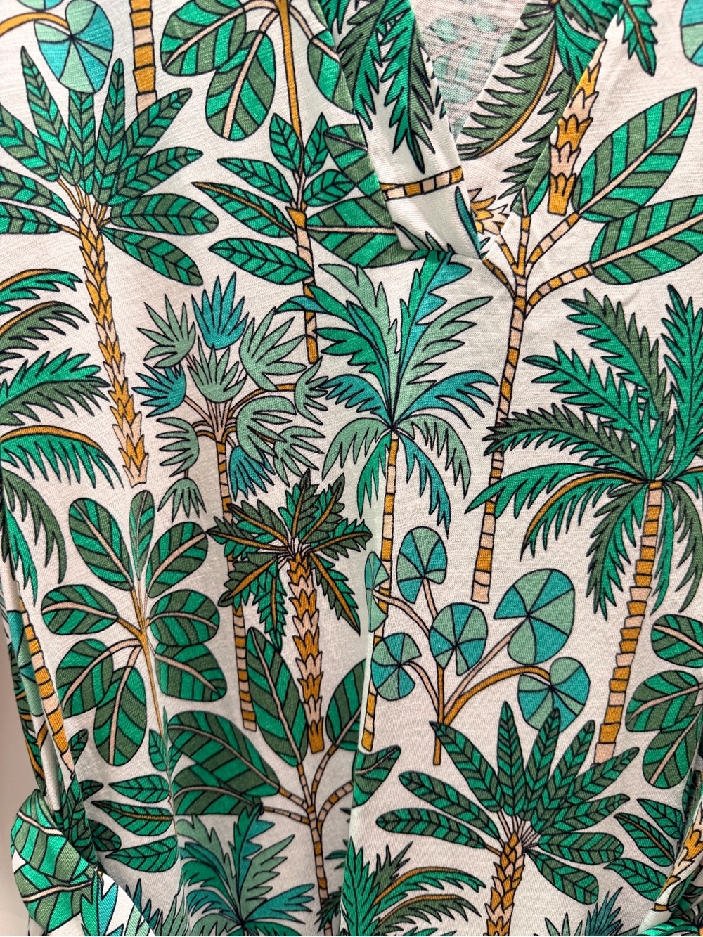 Boden Green and White Palm-Print Wrap Midi Dress - Picture 3 of 4